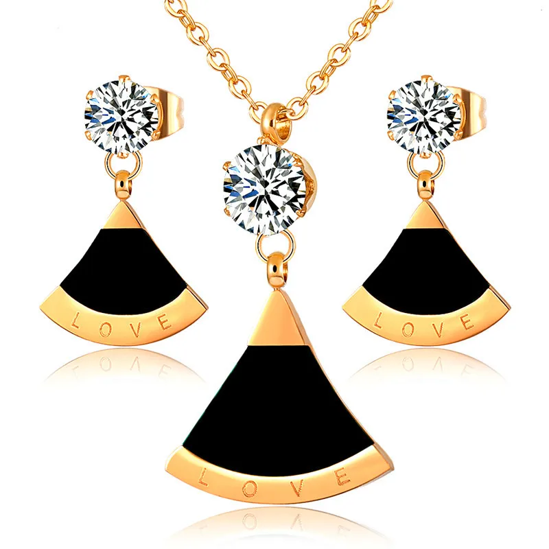 

G&D Luxury Stainless Steel Silver Dress Pendant Necklace/Stud Earrings Set For Women Jewelry Collarbone Chain Add The Logo