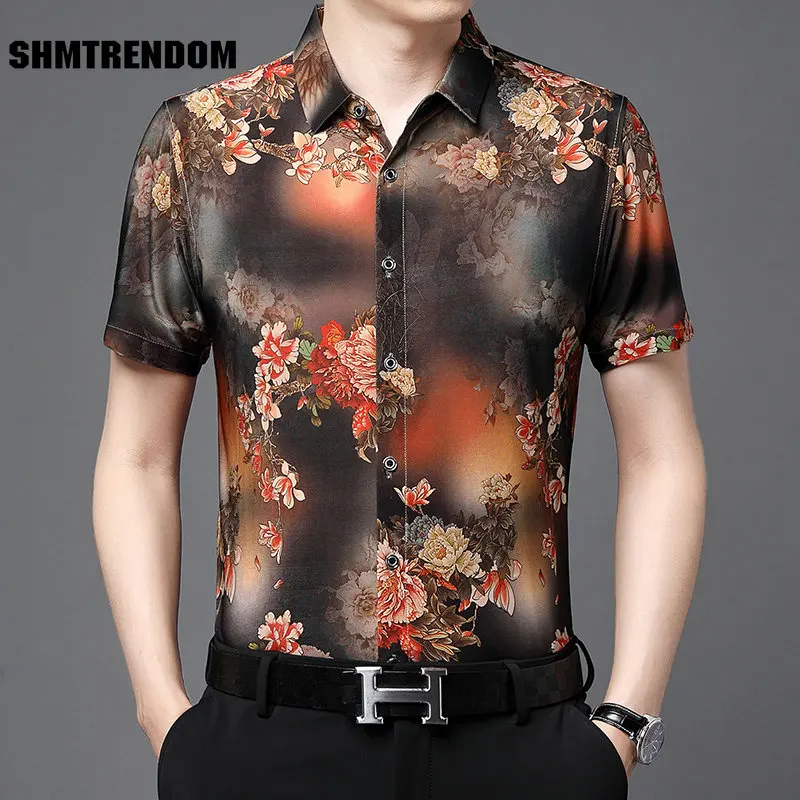 

Floral Pattern 3D Print Fashion Loose Fit Short Sleeve Men Shirt Summer New Quality Soft Comfortable Smooth Icy Camisa Masculina