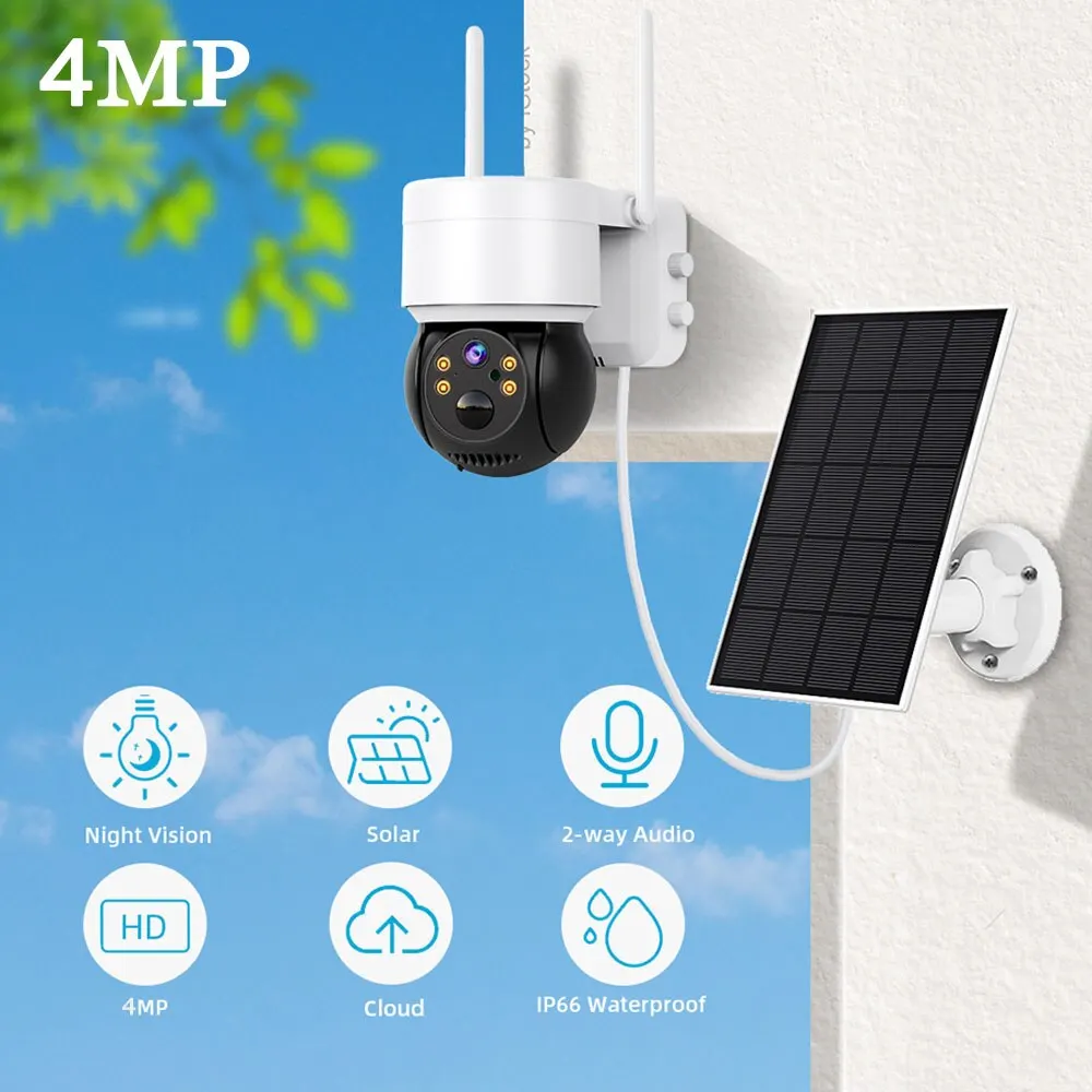 Solar Camera WIFI Outdoor 4MP HD Wireless Security CCTV Waterproof Night Vision PIR Human Detect PTZ Camera with Solar Panel Solar Camera WIFI Outdoor 4MP HD Wireless Security CCTV Waterproof Night Vision PIR Human Detect PTZ Camera with Solar Panel