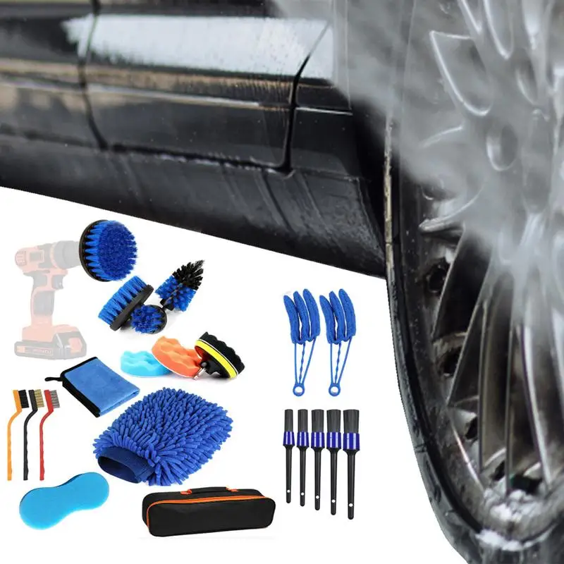 

Detailing Brush Set Car Cleaning Brushes Power Scrubber Drill Brush For Car Leather Air Vents Rim Cleaning Dirt Dust Clean Tools