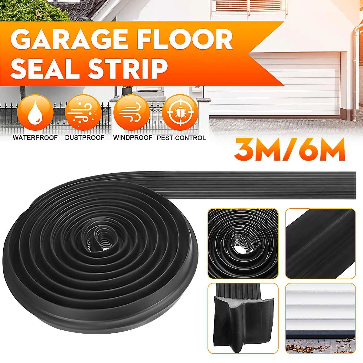 

3/6m 80x25mm Garage Door Bottom Seal Strip Weatherstrip Electric Door Bottom Sealing Strips Waterproof Anti-Noise