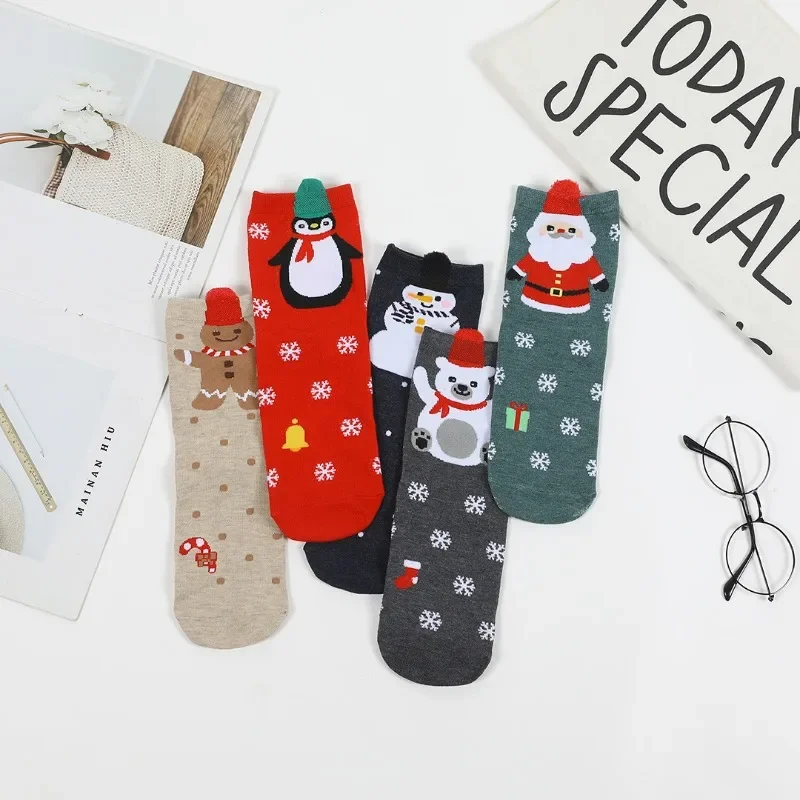 

1 пара милых новогодних и рождественских носков до середины икры для пар, новогодние носки на Рождество для мужчин и женщин.