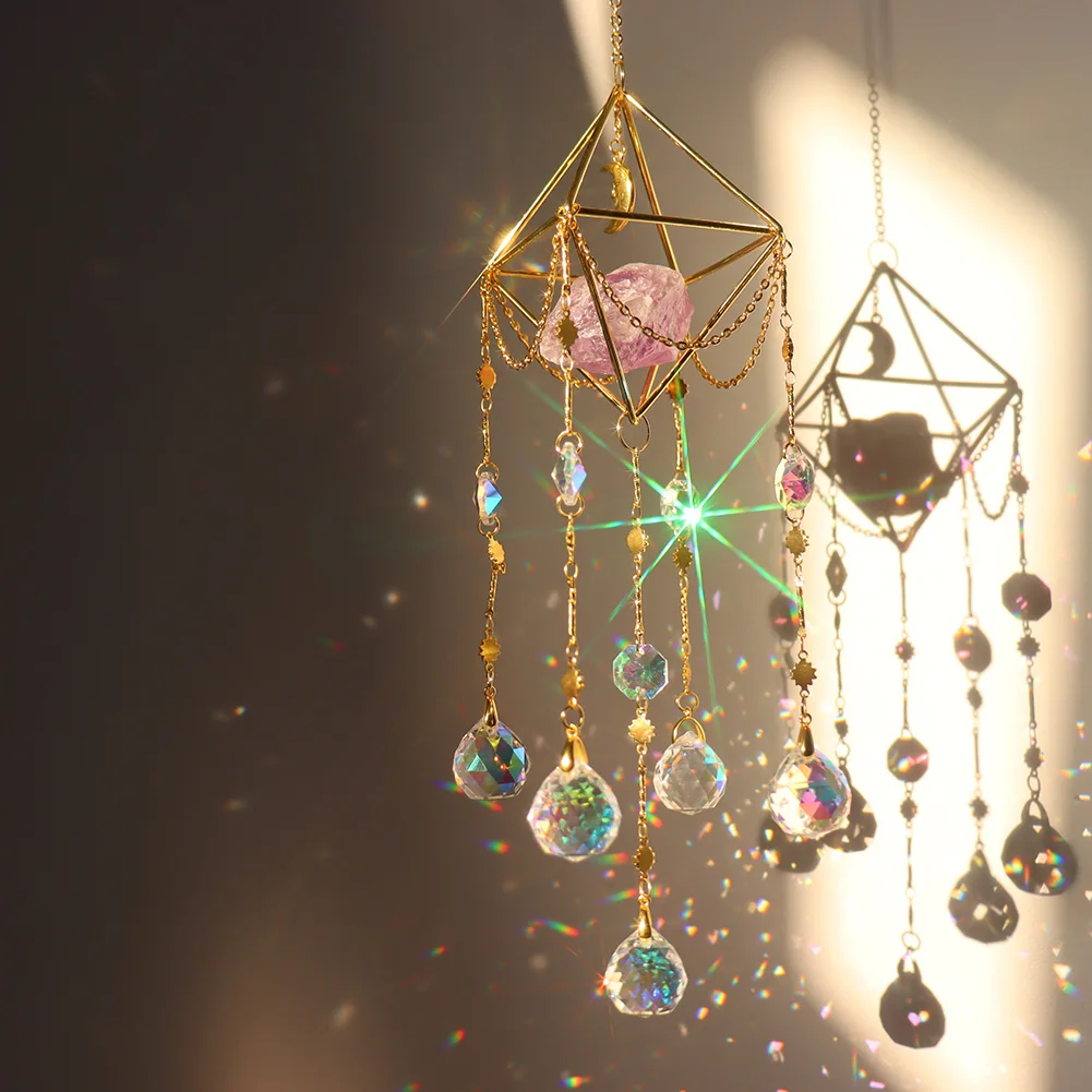 

Crystal Windchime Ornament Love Heart Pendant Hanging Wind Catchers Natural Stone Rainbow Maker Outdoor Window Home Decoration