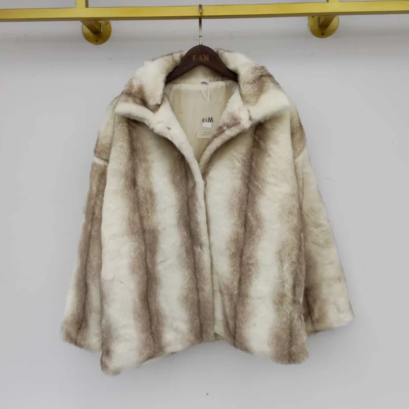 Women's 2021 Temperament Elegant Lapel Slotted Loose Pockets Warm Mink Imitation Fur Korea Autumn and Winter Fashion Jacket