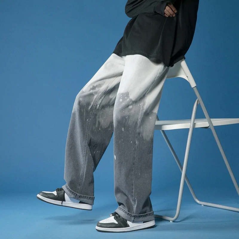 HOUZHOU Baggy Jeans Denim Trousers Male Black Wide Leg Jeans for Men Autumn Loose Casual Korean Streetwear Hip Hop Harajuku