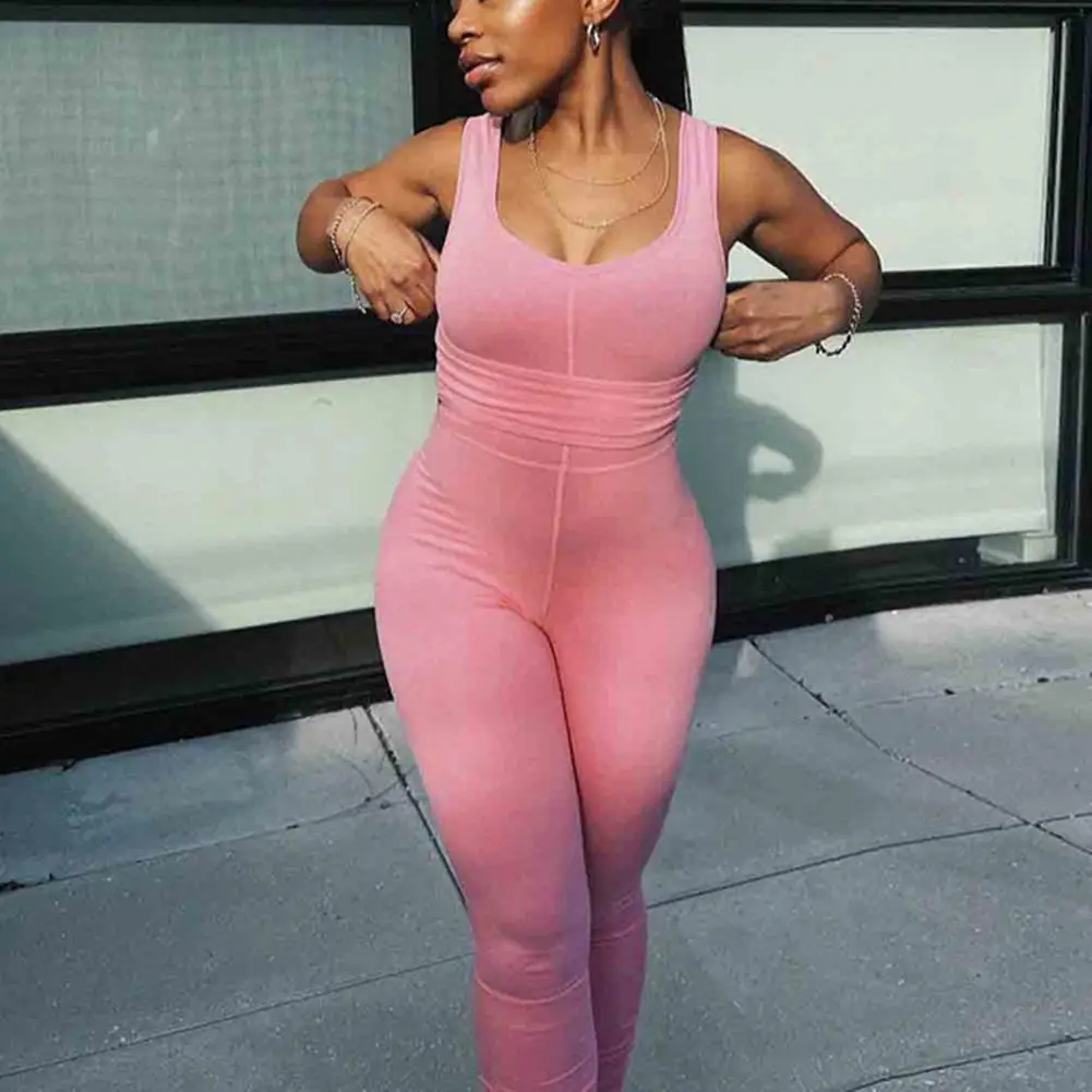 

Club Jumpsuit Stylish Pure Color Sleeveless Women Romper Sexy Low-cut Women Romper