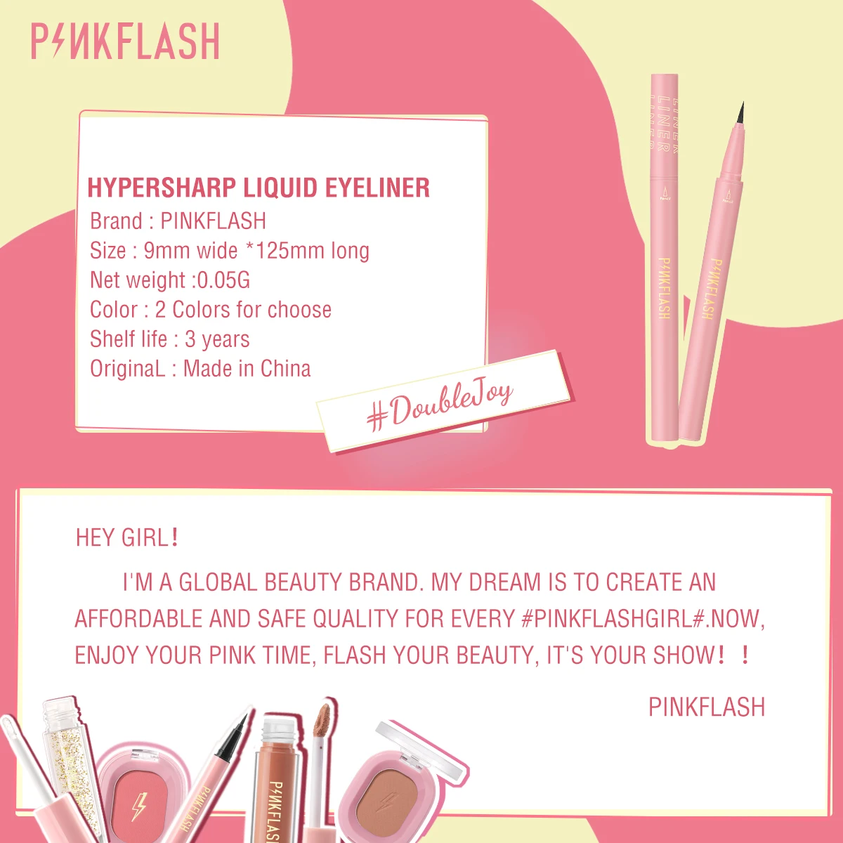 Быстросохнущая водостойкая черная жидкая подводка для глаз PINKFLASH # DoubleJoy Hypersharp