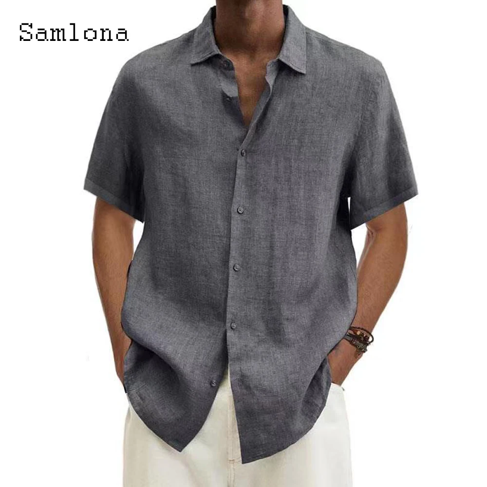 Short Sleeve Men's Latest Casual Linen Blouse Men Lepal Collar Shirt blusas 2022 Single-Breasted Tops Clothing Plus Size S-5XL