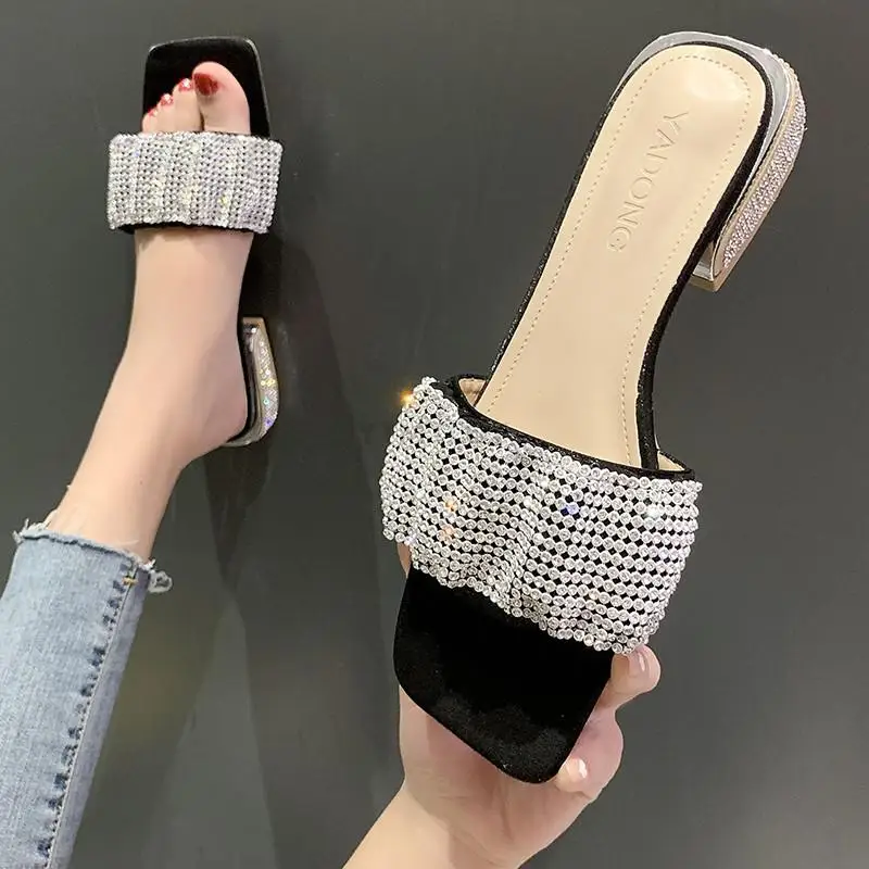 

Rhinestone Slippers Fashion Brand Pleated Slides Casual Flip Flops Summer Bling Crystal Shoes Women Indoor Ytmtloy House 6