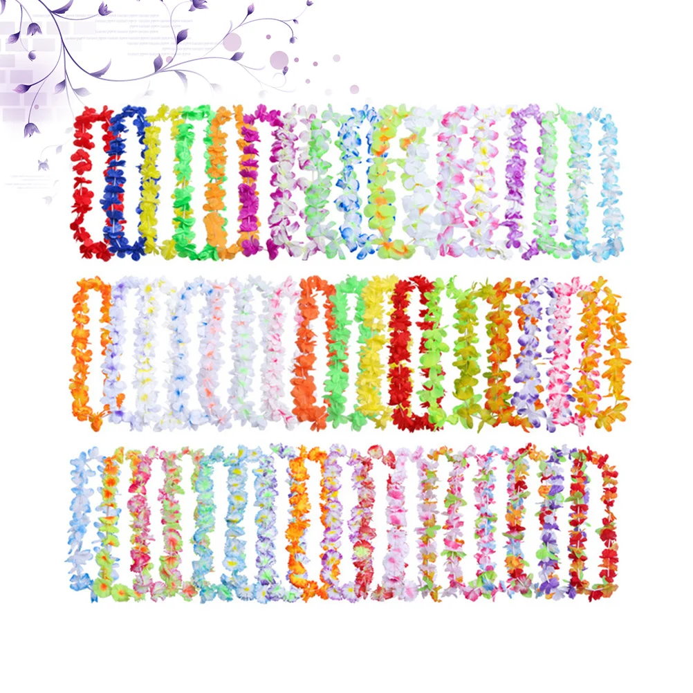

50PCS Colorful Wreaths Decor Hawaiian Flower Garland Hawaiian Necklace Beach Theme Party