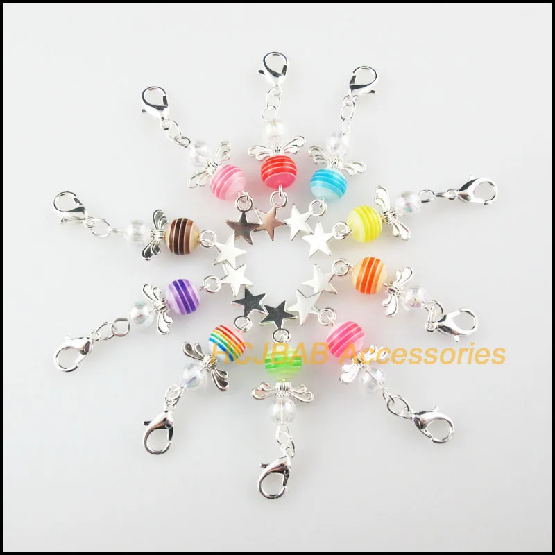 Модные Новые 10 шт посеребренные искусственные радужные Прозрачные Шарики 14x34 мм ангел с застежками-карабинами и подвесками в виде звезд