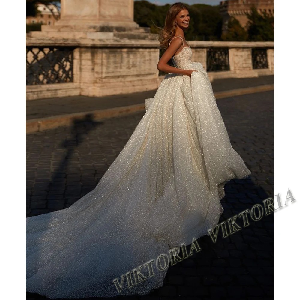 

VIKTORIA Shining Wedding Dresses Spaghetti Straps Scoop For Women 2023 Bride A-LINE Appliques Vestidos De Novia Made To Order