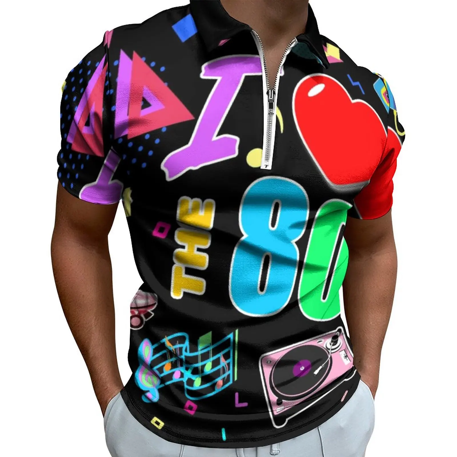 

Я люблю 80-е Ретро повседневные футболки с сердечками, милые красочные рубашки поло с граффити, крутая рубашка, повседневные топы с коротким рукавом и графическим рисунком