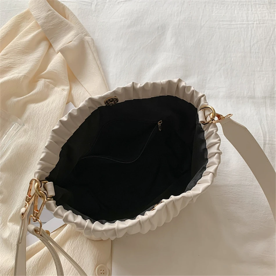 2023 Summer Trendy Ruched Bucket Bag for Women Luxury Designer PU Leather Handbag Shoulder Crossbody Bags Travel  Hand Bag Totes