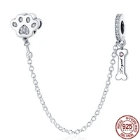 100 925 sterling silver cute claw bone safety chain charms bead fits original pandora bracelet pendant woman fashion jewelry