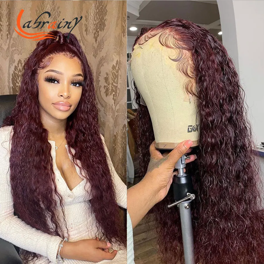 360 бразильские вьющиеся человеческие волосы на сетке спереди парики бордового