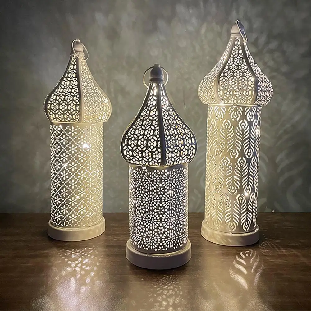 

Decorative Lamp New Moroccan Iron White Hollow-out LED Wind Lamps Stoving Varnish Beautiful LED Decorative Lantern Night Light