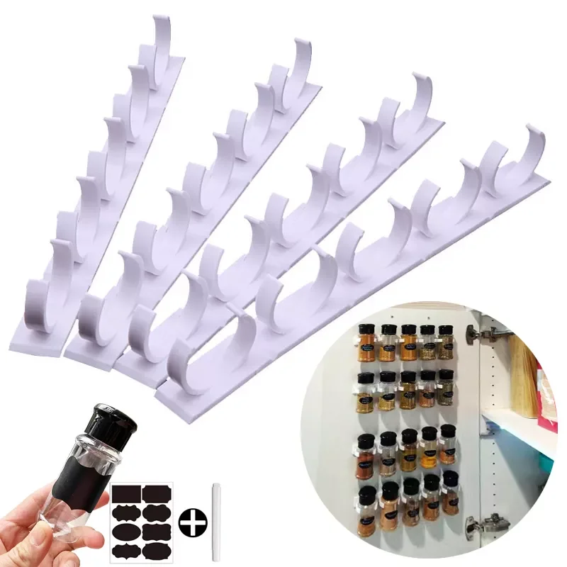 

2/4PCS Spice Bottle Rack Kitchen Cabinet Storage Wall Mount Plastic Adhesive Clip Cabinet Organizer Spice Jars Clips