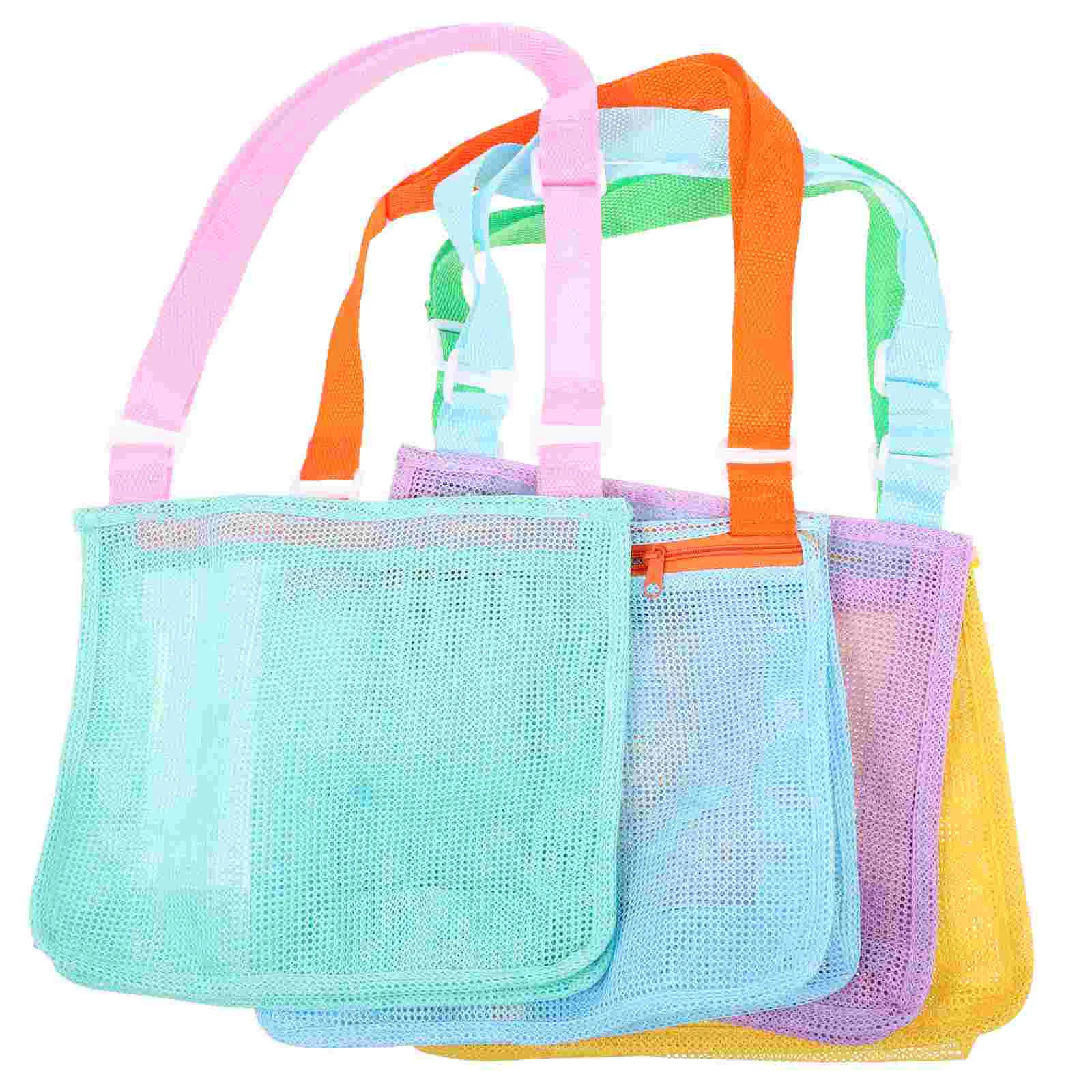 

4 Pcs Beach Bag Extra Large Toy Multi-function Mesh Supply Collection Collecting Wear-resistant Ribbon Child Convenient