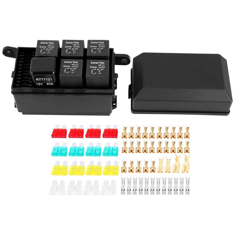 

12V Relay Box 6 Slots Relay Block 6 Way ATC/ATO Fuse Block With Relay Universal Waterproof Fuse And Relay Box Kit