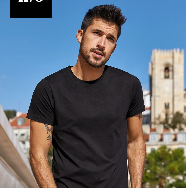 

Y0463 - Men's short sleeved T-shirt summer men's slim fit men's white top round neck solid color bottomed shirt
