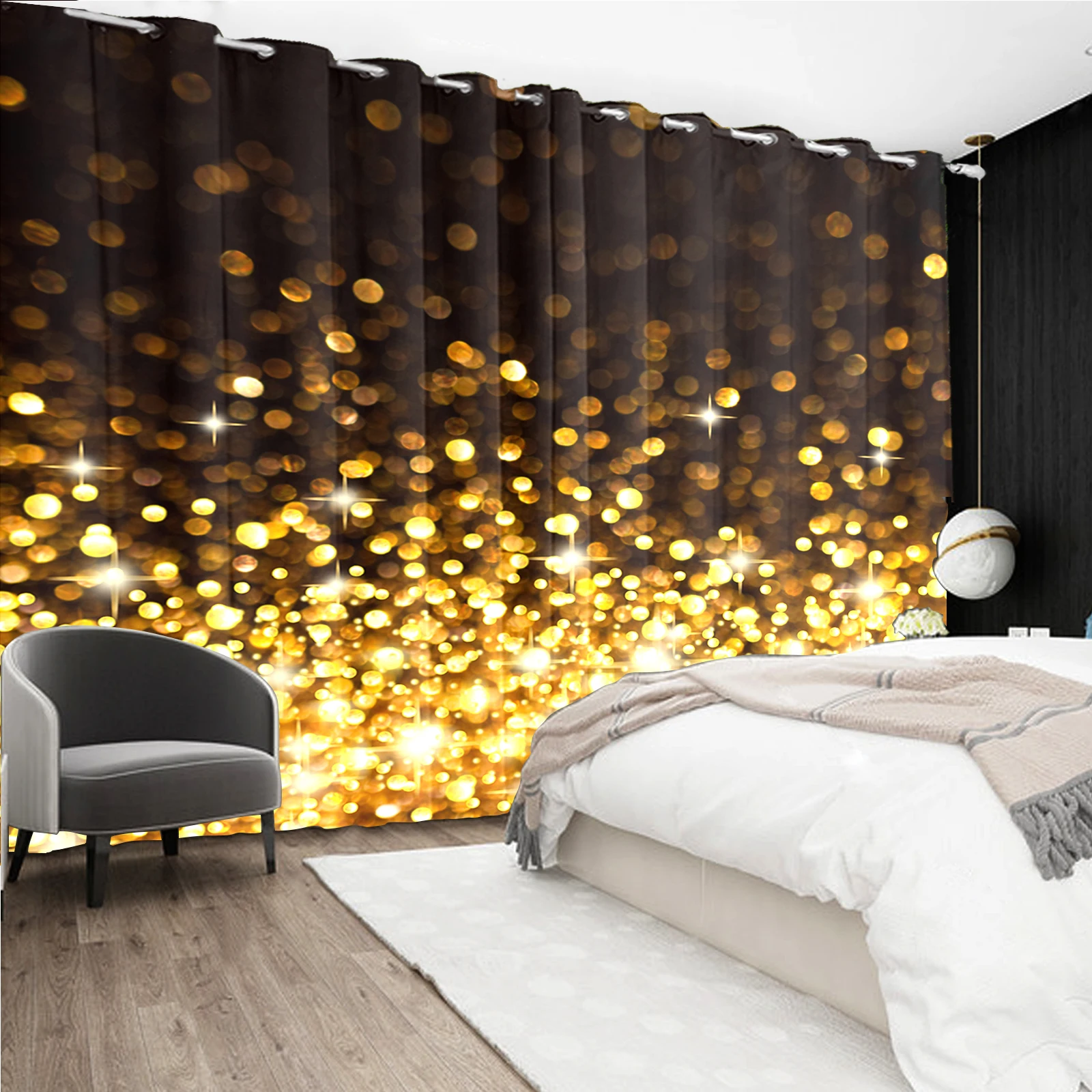 

Очаровательные золотые блестящие занавески на окна для дня рождения, Настенный декор для детской спальни, красивое затенение, перфорирован...