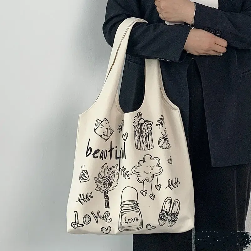 

1Pc Women Canvas Shoulder Bag Shakespeare Print Ladies Shopping Bags Cotton Cloth Fabric Grocery Handbags Tote Books Bag Women