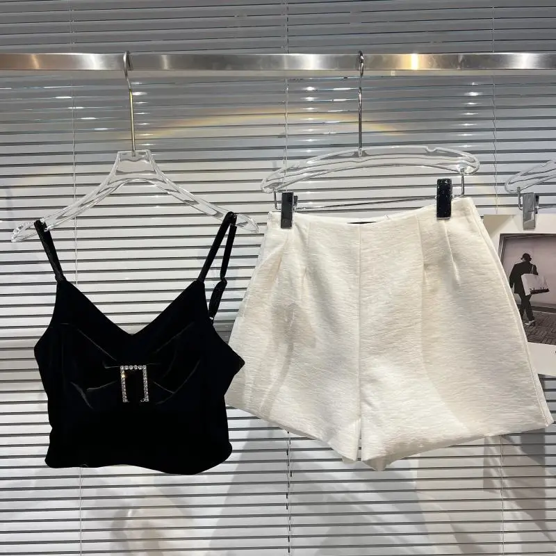 

Женский комплект из двух предметов, бархатный топ с большим бантом и свободные однотонные шорты с широкими штанинами, весна 2022