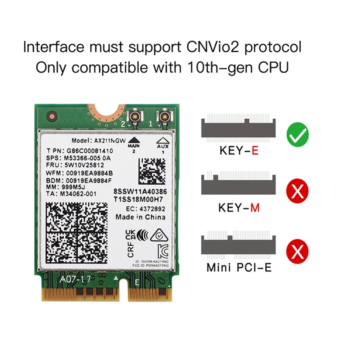 Трехдиапазонная беспроводная Wi-Fi карта AX211NGW 2 4G/5G/6 ГГц поддержка Bluetooth 5 3 AX211 M.2 CNVio