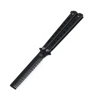 professional salon stainless steel folding practice training butterfly style knife hair comb styling tools blacksilver cool