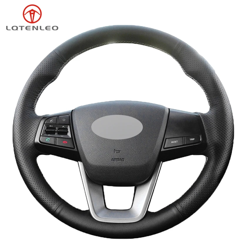 

Black Genuine Leather Sew Car Steering Wheel Cover for Hyundai ix25 2014-2018 ix35 2018 Creta 2016-2018 Elantra 2017 201