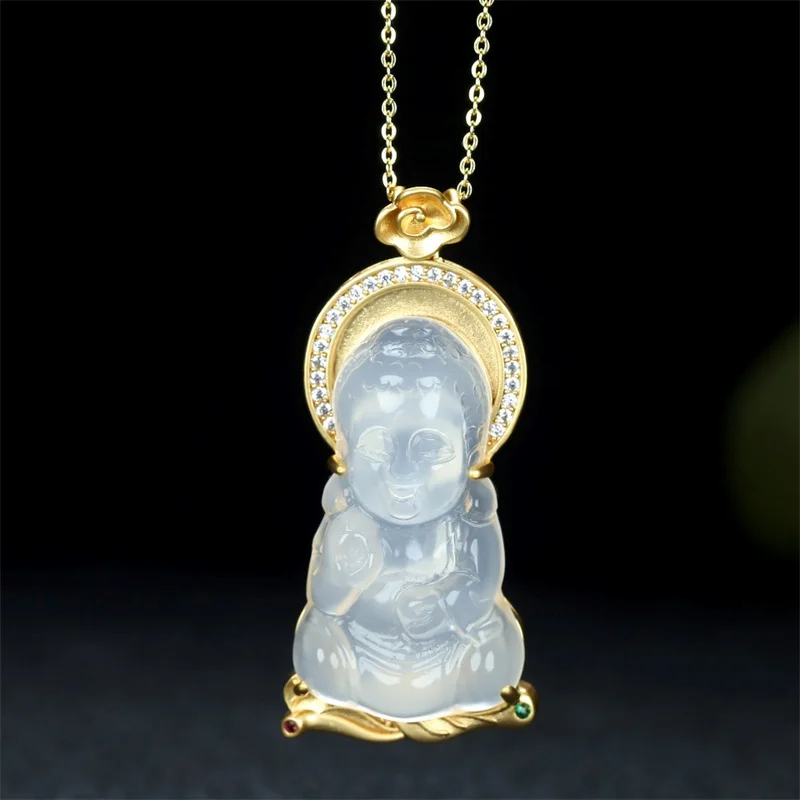 

Лидер продаж, ожерелье из натурального нефрита с ручной резьбой и покрытием из меди 24k Baby Buddha, подвеска, модные ювелирные изделия для мужчин и женщин LuckGifts1
