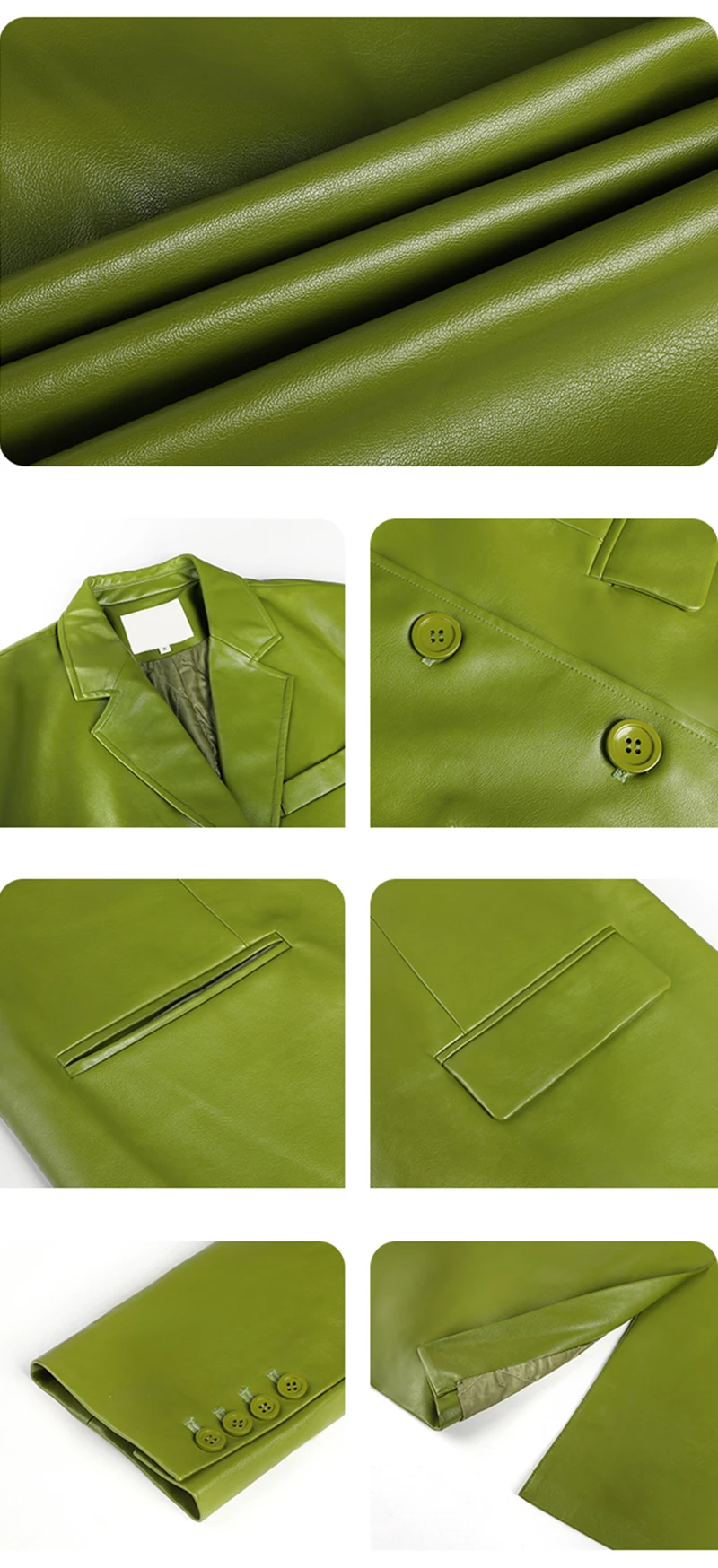 QOERLIN PU Faux Leather Jacket Women Loose Casual Biker Jackets with Pockets Outwear Female Tops BF Style Green Long Jacket Coat