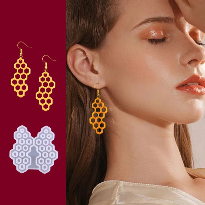 

Honeycomb Shaped Earrings UV Epoxy Resin Mold Handmade Necklace Keychain Eardrop Danglers Pendants Silicone Mould DIY