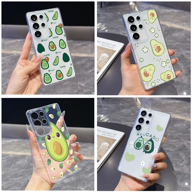 Фото Прозрачный мягкий чехол для телефона Samsung Galaxy S25 Ultra S20 FE S21 S22+ S23Plus S24 S26Edge S25+ с мультяшным авокадо-принтом №1