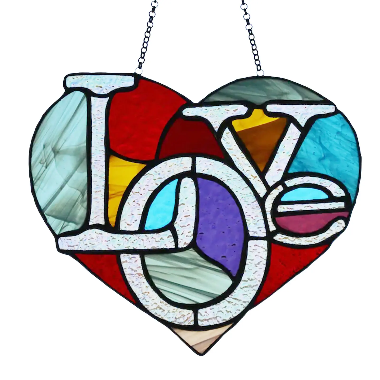 

Stained Heart S Love Ornaments Contrasting Color Love Pendant For Window Splicing Heart-Shaped Process Valentine's Day Decor