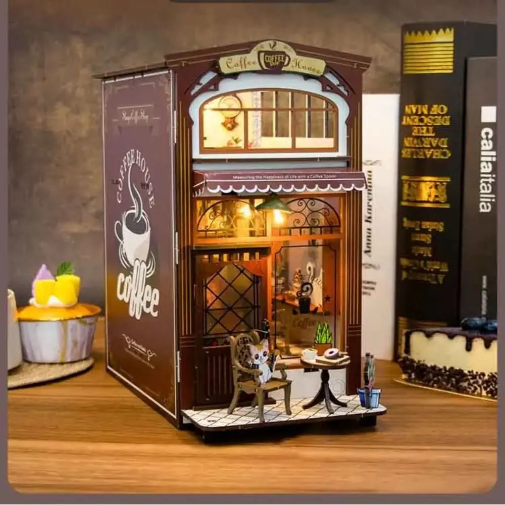 Кофейный домик сборная модель игрушки 3D со светодиодной подсветкой деревянный