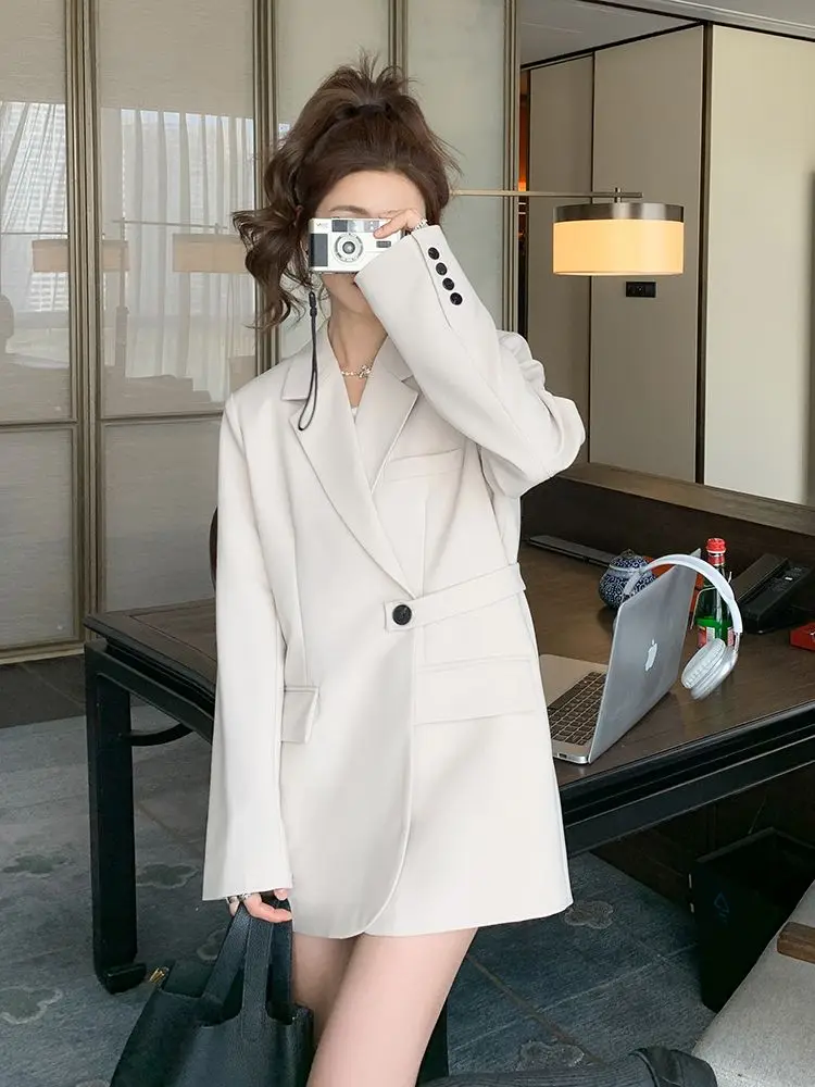 Luxury Brand Long Sleeve Blazer Women Black Blazer Office Lady Single Button Asymmetric Split Coat Casual Coats Girls Streetwear