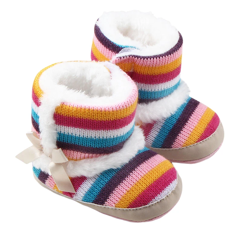 

Winter Wool Bebe Shoes For Baby Girl Boots Shoe Coral Fleece Baby First Walker Anti-Slip Rainbow Children