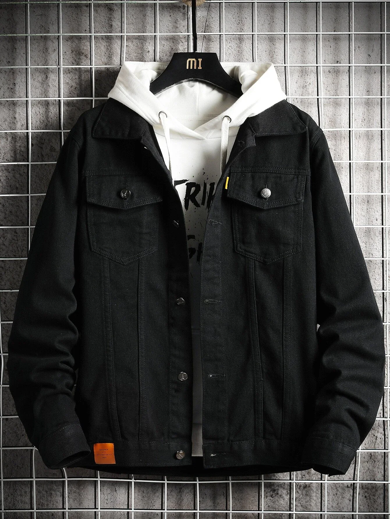 

Men Patched Button Up Denim Trucker Jacket