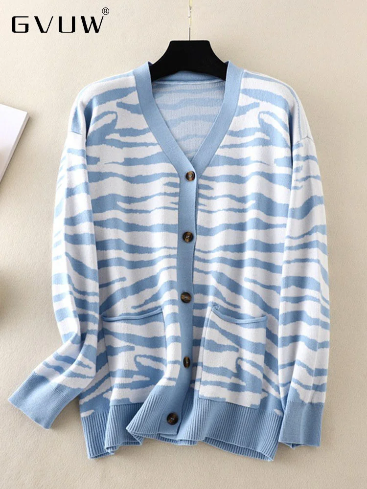 

Женский вязаный кардиган GVUW, модный осенний свитер с V-образным вырезом и длинным рукавом, асимметричный цветной принт, модель 17G2284, 2023