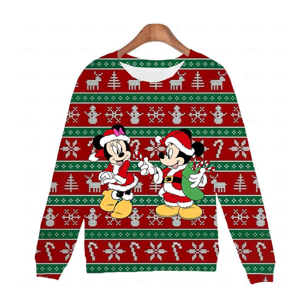 New Year's Christmas series Mickey women's fashion spring and autumn women's cartoon print round neck long-sleeved pullover