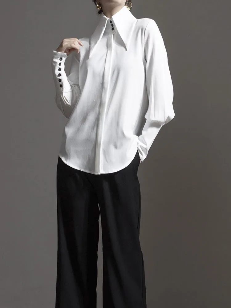 Женская рубашка-поло с длинным рукавом белая или синяя Элегантная универсальная