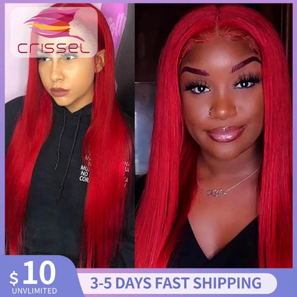 

Crissel Red Color Straight 13X6X1 Lace Front Human Hair Wigs with Deep Part Highlight Red Pink Yellow Brazilian Remy Human Hair
