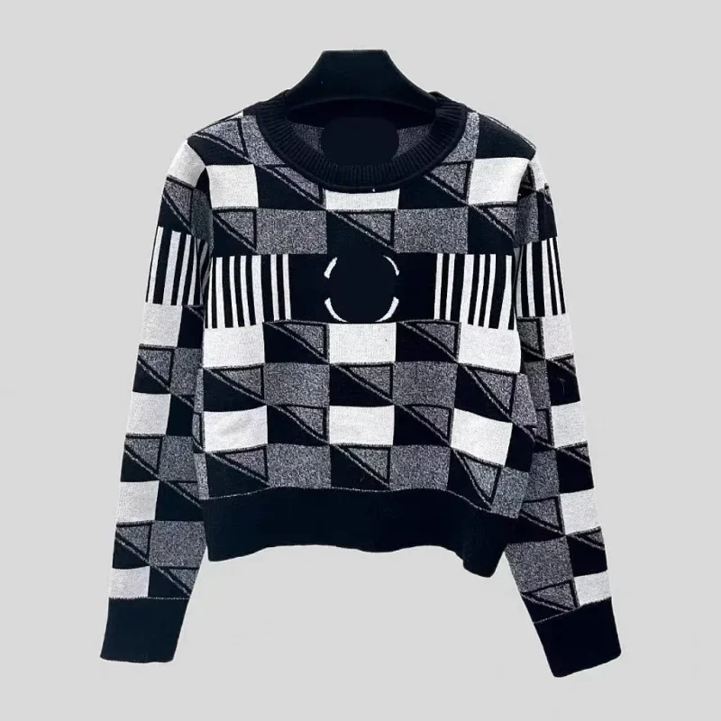 Модный твидовый стиль черный белый цвет блокирующий нерегулярный клетчатый топ