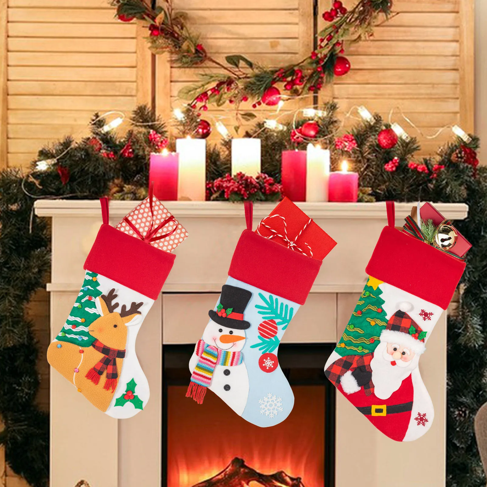 Рождественские чулки с рисунком Санта-Клауса/Лося/Снеговика носки подарочная