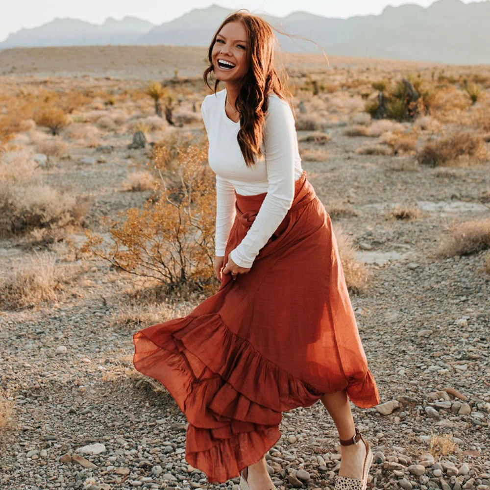 Юбка-макси Женская Асимметричная с оборками и высокой талией |