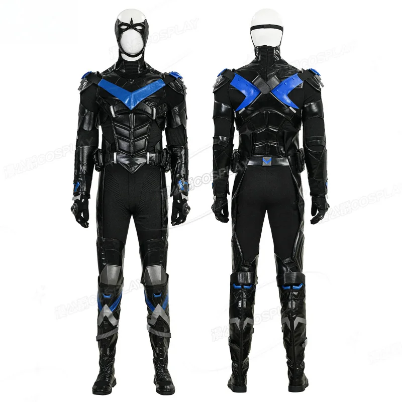 Фото Arkham Knight Nightwing Косплей Костюм Мужчины Темный Рыцарь фэнтезийный комбинезон обувь реквизит маски Хэллоуин вечерние полный комплект летучая мышь униформа №2