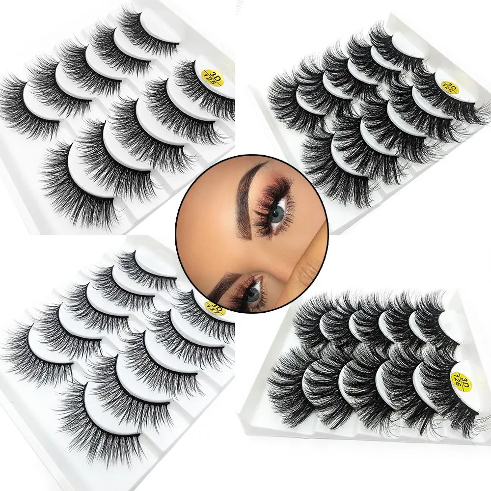 

SKONHED 5 Pairs 3D Faux Mink Hair False Eyelashes Wispy Fluffy Long Lashes Natural Handmade Eye Makeup Extension Tools