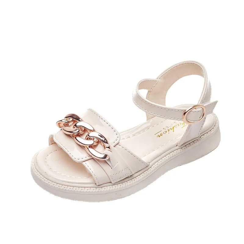 

Girls Sandals Princess 2022 Summer New Girl Kids Chain Buckle Children Versatile Beige Classic Dress Shoes